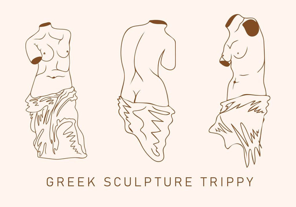 Řecká sochařská výprava. Vektorové ručně kreslené ilustrace lidských ženských těl - Vektor, obrázek