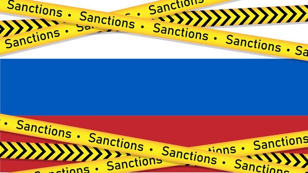 Sanctions for Russia. russia flag with yellow ribbons - Vector, Image