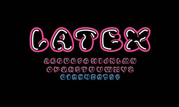 Комический современный шрифт, модный алфавит, надутые буквы и цифры, векторная иллюстрация 10EPS - Вектор,изображение