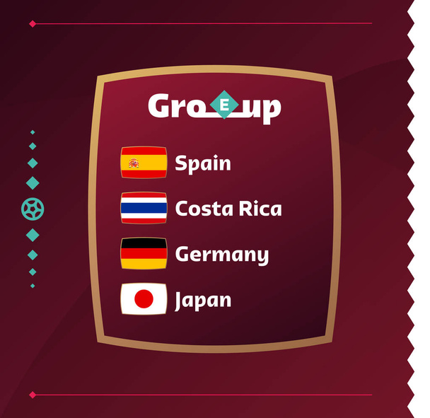 Mistrzostwa świata w piłce nożnej 2022 Grupa E. Flagi krajów biorących udział w Mistrzostwach Świata 2022. Ilustracja wektora - Wektor, obraz