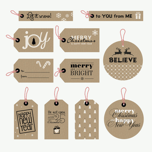 Set of Christmas and New Year gift tags - Vector, Image