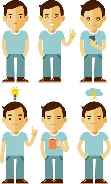 Men characters set in different poses - Vector, Image