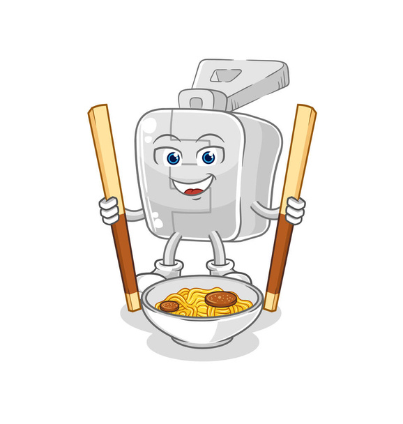the zipper eat noodle cartoon. character mascot vector - Vector, imagen
