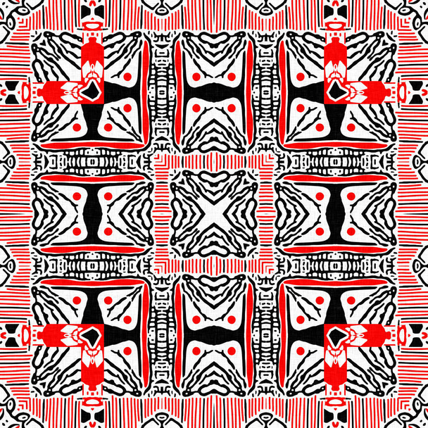 Motif bandana mosaïque arabesque noir rouge sans couture. Empreinte écharpe géométrique masculine moderne, mode graphique abstraite et carrelage art papier peint - Photo, image