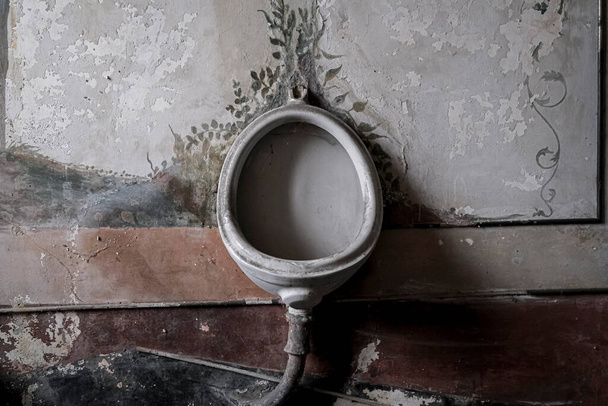 Keramik-Urinal in alten verlassenen Haus. Hochwertiges Foto - Foto, Bild