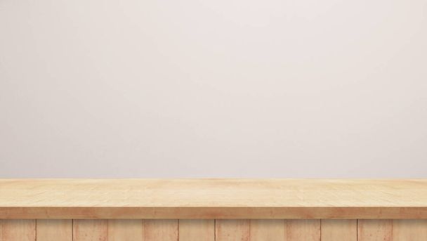 茶色の木製の床とセメントの壁の水平装飾。木製のテーブル。部屋の背景。要旨壁紙の背景。デザイン. - 写真・画像