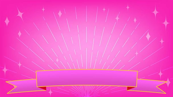 Блестящие бриллианты и солнечные лучи, розовый градиентный фон с текстовой лентой, размер соотношения 16: 9 - Вектор,изображение