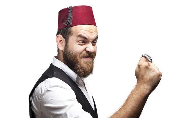 Mann mit traditionellem türkischen Hut und Kleidung kabadayi - Foto, Bild