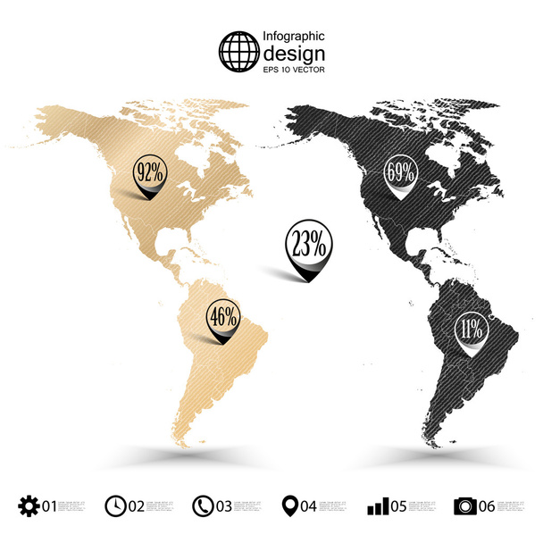 North and South America map, wooden design texture, infographics vector illustration - Вектор, зображення