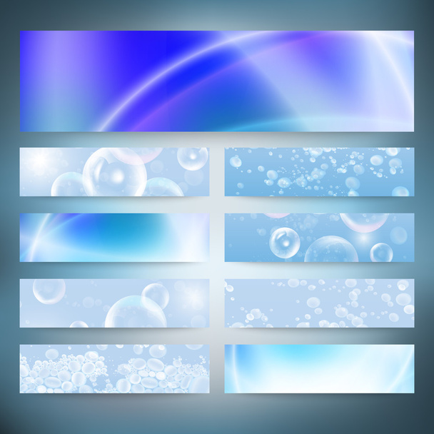 Set of horizontal banners. Drops in the blue water vector background - Vektor, kép