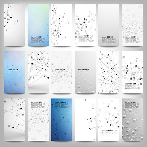 Big banners set, science backgrounds, molecule and communication backgrounds. Conceptual vector design templates. - Διάνυσμα, εικόνα