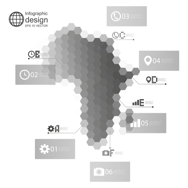 Africa map, Infographic template for business design, hexagonal design vector illustration - Vetor, Imagem