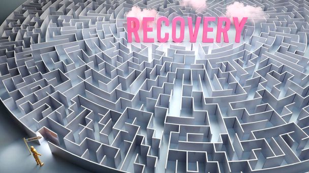 Recovery and a difficult path, confusion and frustration in seeking it, hard journey that leads to Recovery,3d illustration - Photo, Image