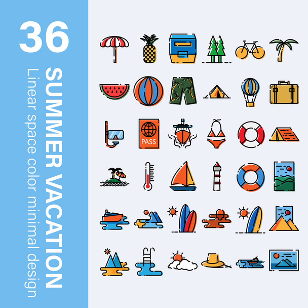 summer vacation icon in minimal linear with spacing in color design - Vektor, Bild