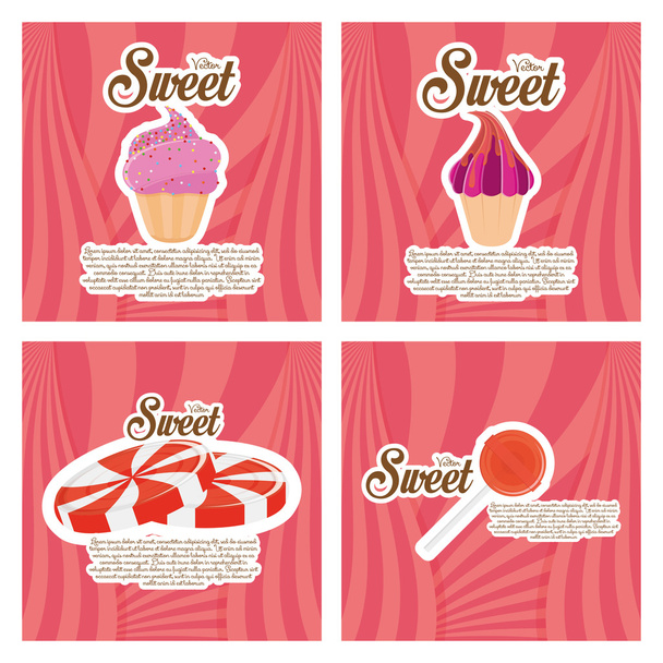 Set Of Desserts Isolated On Color Background - Vetor, Imagem