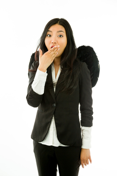Азиатская деловая женщина, прикрывающая рот
 - Фото, изображение
