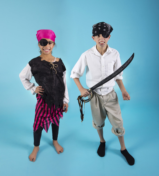 Kids dressed in Halloween Pirate Costumes - Photo, Image