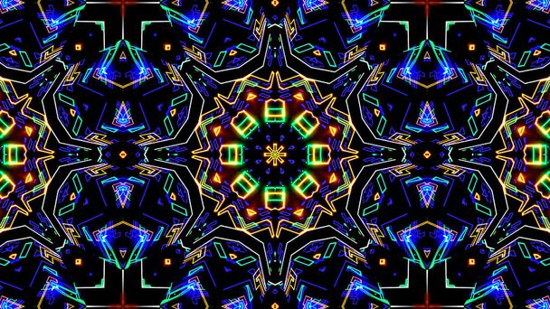 3d representación abstracto colorido futurista fondo brillante color neón. Futuro digital, fantasía. Diseño geométrico, caleidoscopio de mosaico, patrón geométrico. Efectos de luz. Simetría y reflexión - Foto, imagen