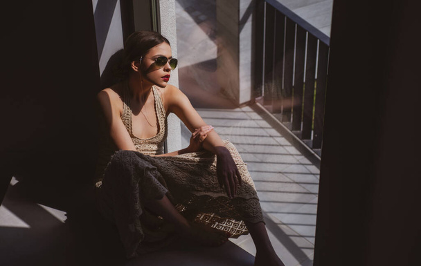 Fashion model in sunglasses, stylish woman in summer casual outfit - 写真・画像