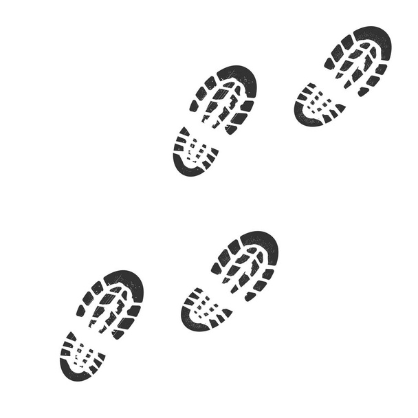 Footstep black silhouette, bootprint isolated on white background. Grunge track, symbol cartoon style. Vector illustration - Vector, Image
