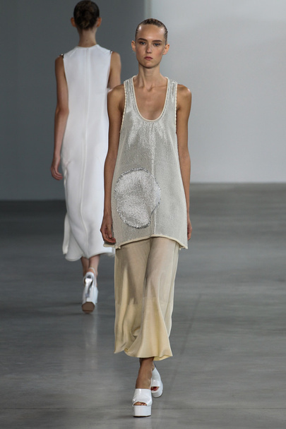 Model Harleth Kuusik (The Society)walk the runway at the Calvin Klein Collection fashion show - Fotó, kép