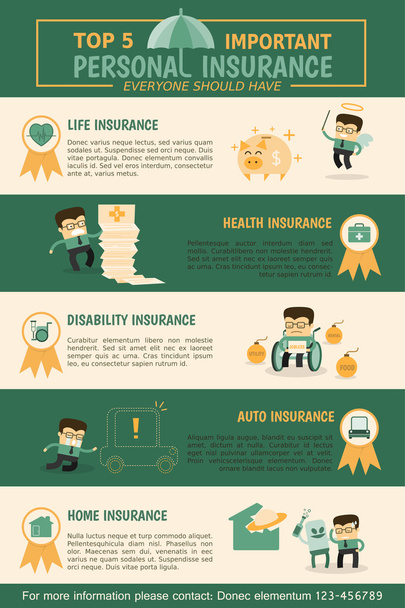 Los 5 seguros personales más importantes
 - Vector, imagen