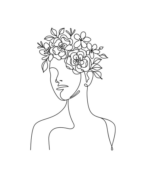 Frau und Flower Line Art - Vektor, Bild