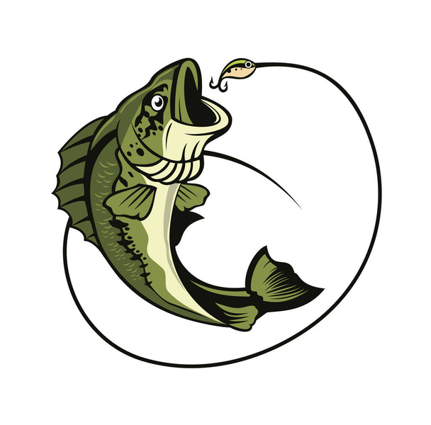 Bass fish logo design illustration - Vector, Image