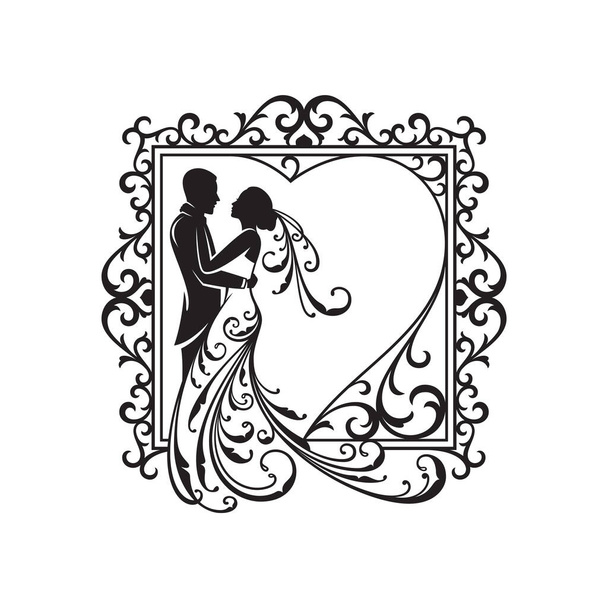 Силуэт украшения пара в платье для свадебного украшения - Вектор,изображение