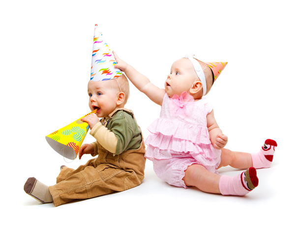 Kids in party hats - Фото, изображение