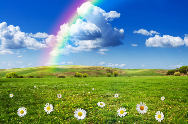 Dia ensolarado com fundo arco-íris
 - Foto, Imagem