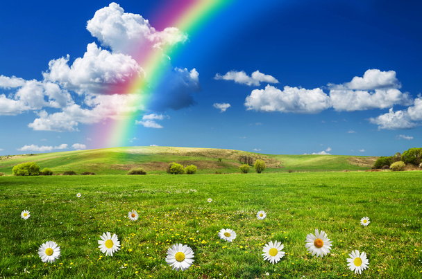 sonniger Tag mit Regenbogenhintergrund - Foto, Bild