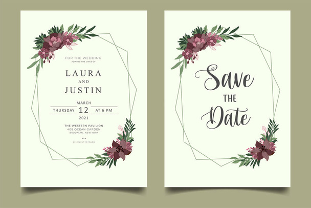 Design de modelo de cartão de convite de casamento floral - Vetor, Imagem