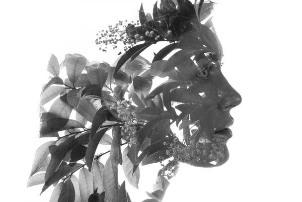 Dramatic yet elegant double exposure portrait of a young lady - Foto, afbeelding