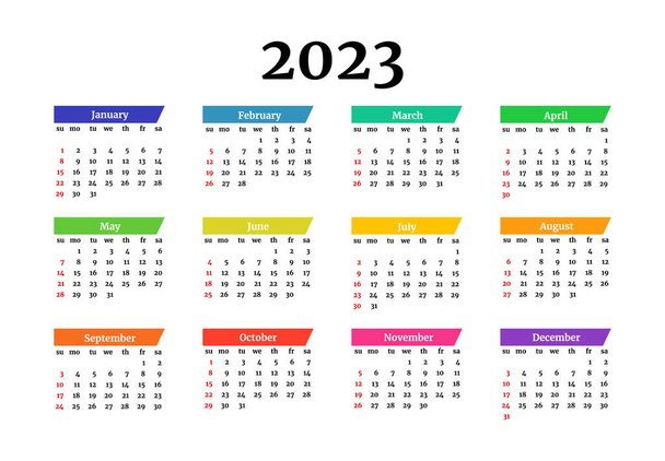Calendar for 2023 isolated on a white background. Sunday to Monday, business template. Vector illustration - Vector, Image