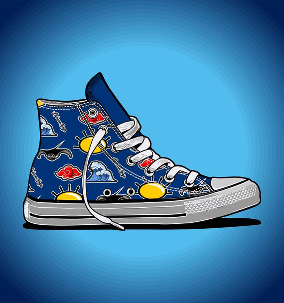 strand pictogram patroon sneakers op blauwe achtergrond - Vector, afbeelding