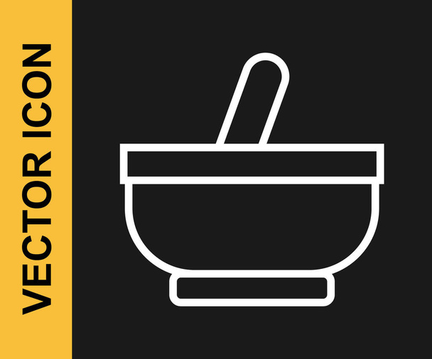 White line Mortar and pestle icon isolated on black background. Vector. - Vector, Image