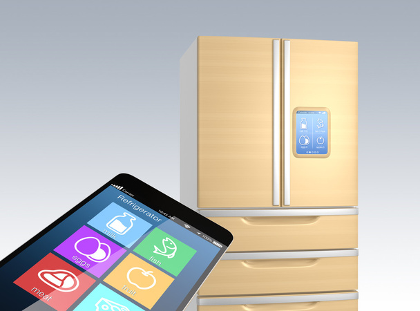 Intelligente Kühlschranküberwachung durch Smartphone-Konzept - Foto, Bild