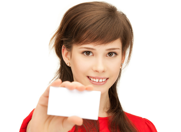 Teenage girl with business card - Foto, imagen