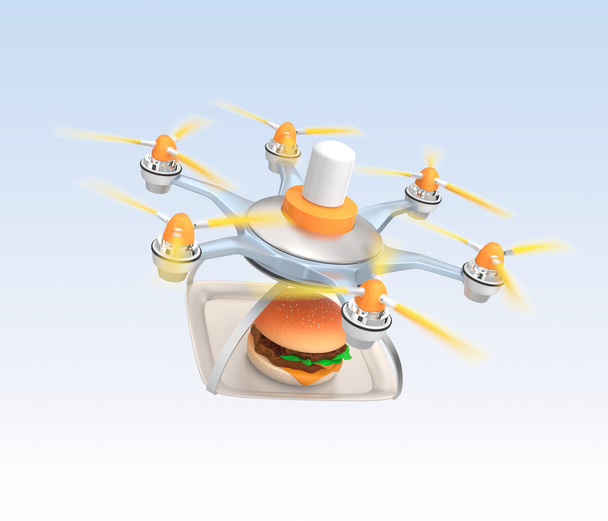 Drone carrying hamburger for fast food delivery concept - Photo, Image
