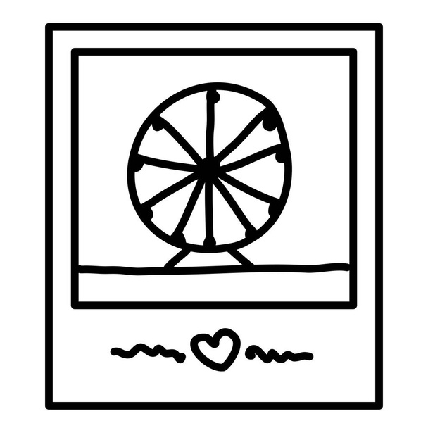 Cute photo frame memory from summer vacation. Instant camera pic for travel photo album. Fun minimalist travel drawing for a trip. Line art vector illustration to reminisce with friends about holidays - Vector, Image
