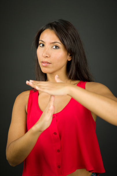 Young woman making time out signal with hands - Foto, Imagem
