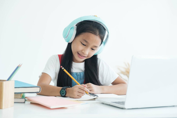 Online education and self study and homeschooling concept, online education concept, home school, study online video call with teacher. - Photo, Image