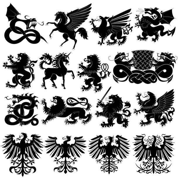 Vector set of heraldic animals - Vector, Image