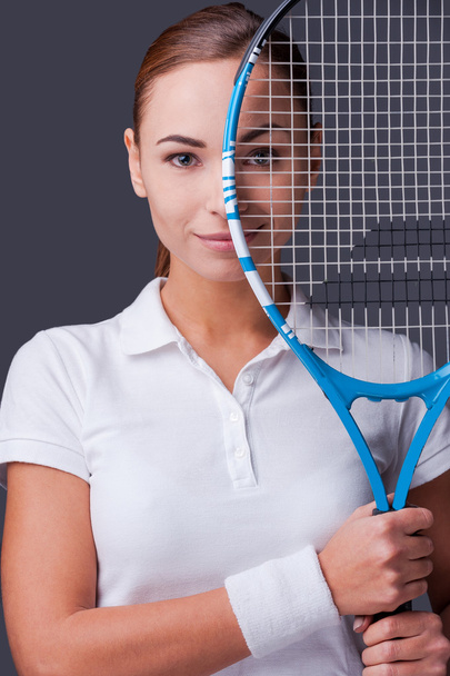 Woman  holding tennis racket - Zdjęcie, obraz