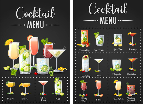 A printed menu of cocktails illustration - Vector, Imagen