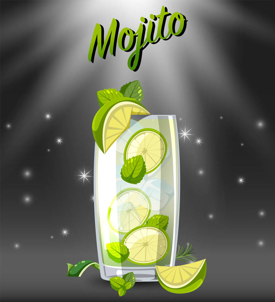 A mojito cocktail in the glass on sparkling background illustration - Вектор, зображення