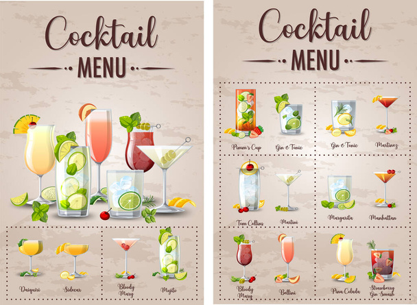 Een gedrukt menu van cocktails illustratie - Vector, afbeelding