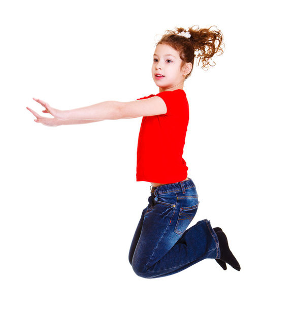Student in red jumping - Foto, imagen