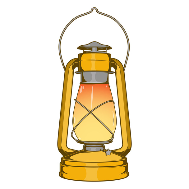 Antique Brass Old Kerosene Lamp isolated on a white background. Colored line art. Retro design. Vector illustration. - ベクター画像